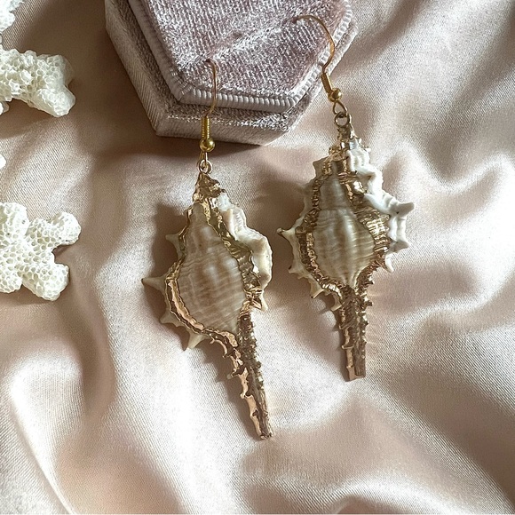 Sea Snail Shell Gold Plated Hook Earrings - Picture 5 of 9